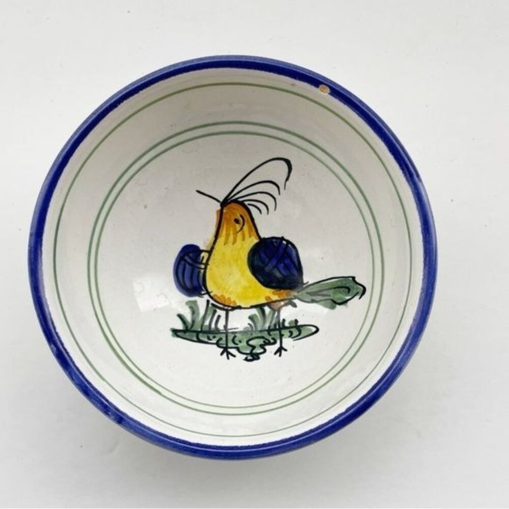 Leoncini Italian Hand-Painted Ceramic Small Bowl With Bird Design